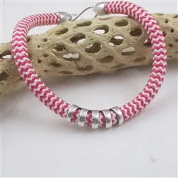 Candy Striped Cotton Rope Cord  Necklace Silver Accents