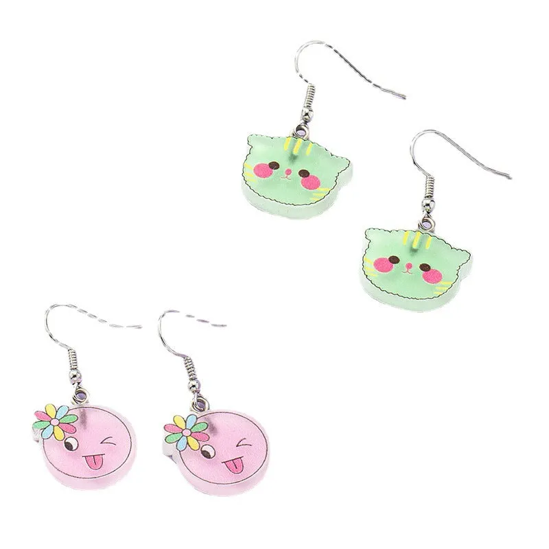 Charming Cat Smiley Earrings Set with Cross-border Instagram Fashion Flair