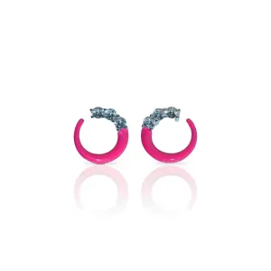 Charming Pink Enamel Circle Stud Earrings