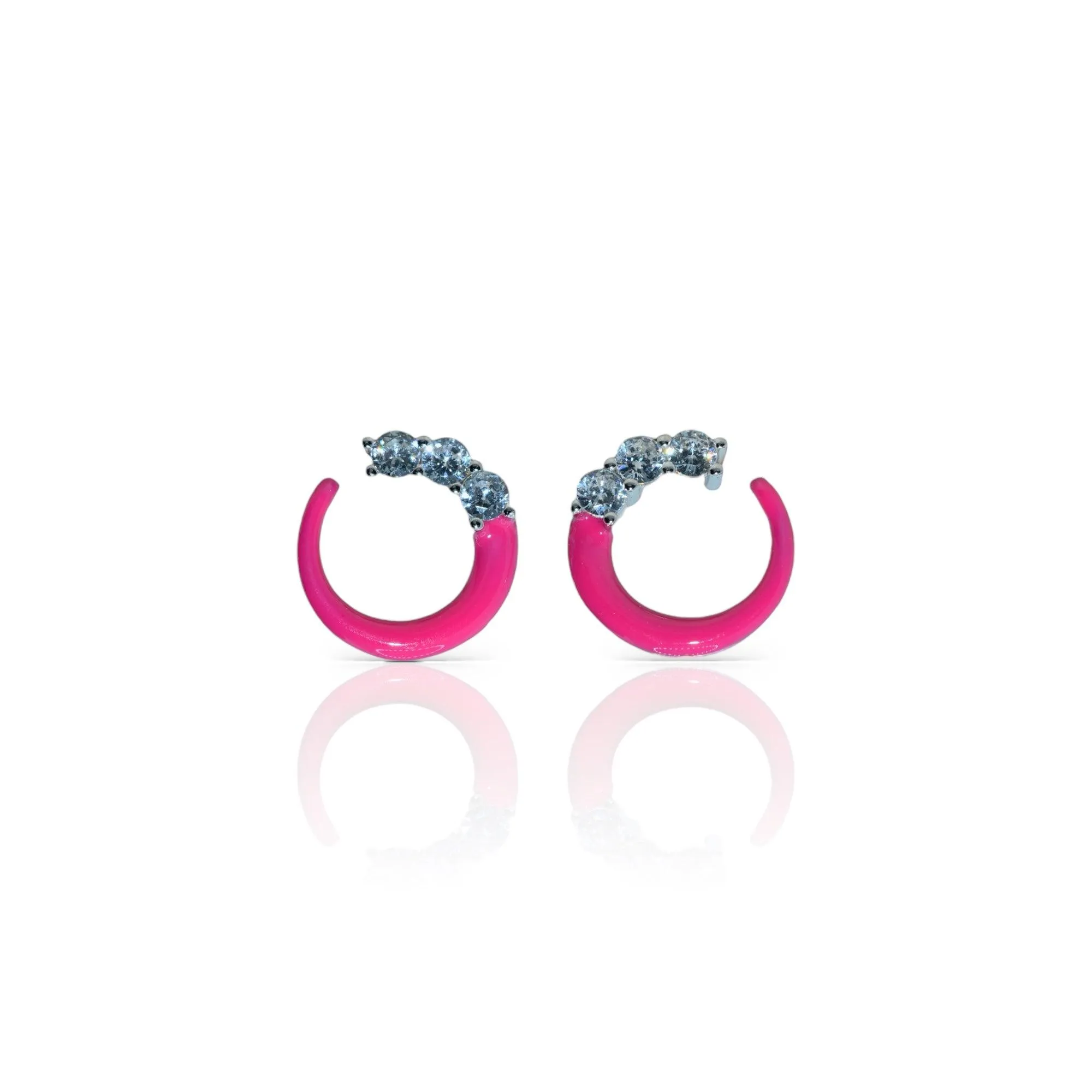 Charming Pink Enamel Circle Stud Earrings