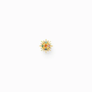 Charming Sterling Silver Gold Plated Colourful Stones Sun Single Earring H2284-971-7