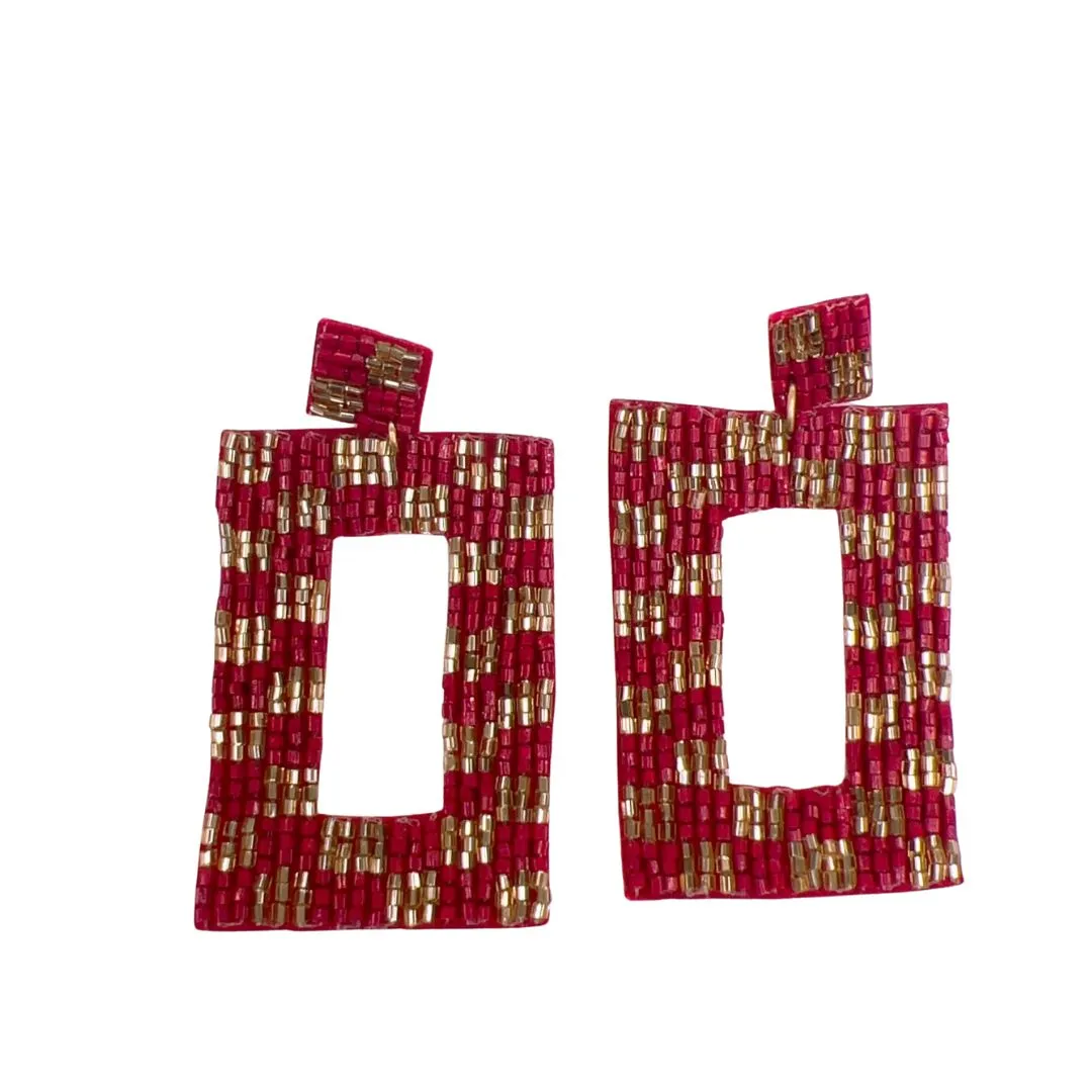 Checkered Gold/Maroon Earrings S15