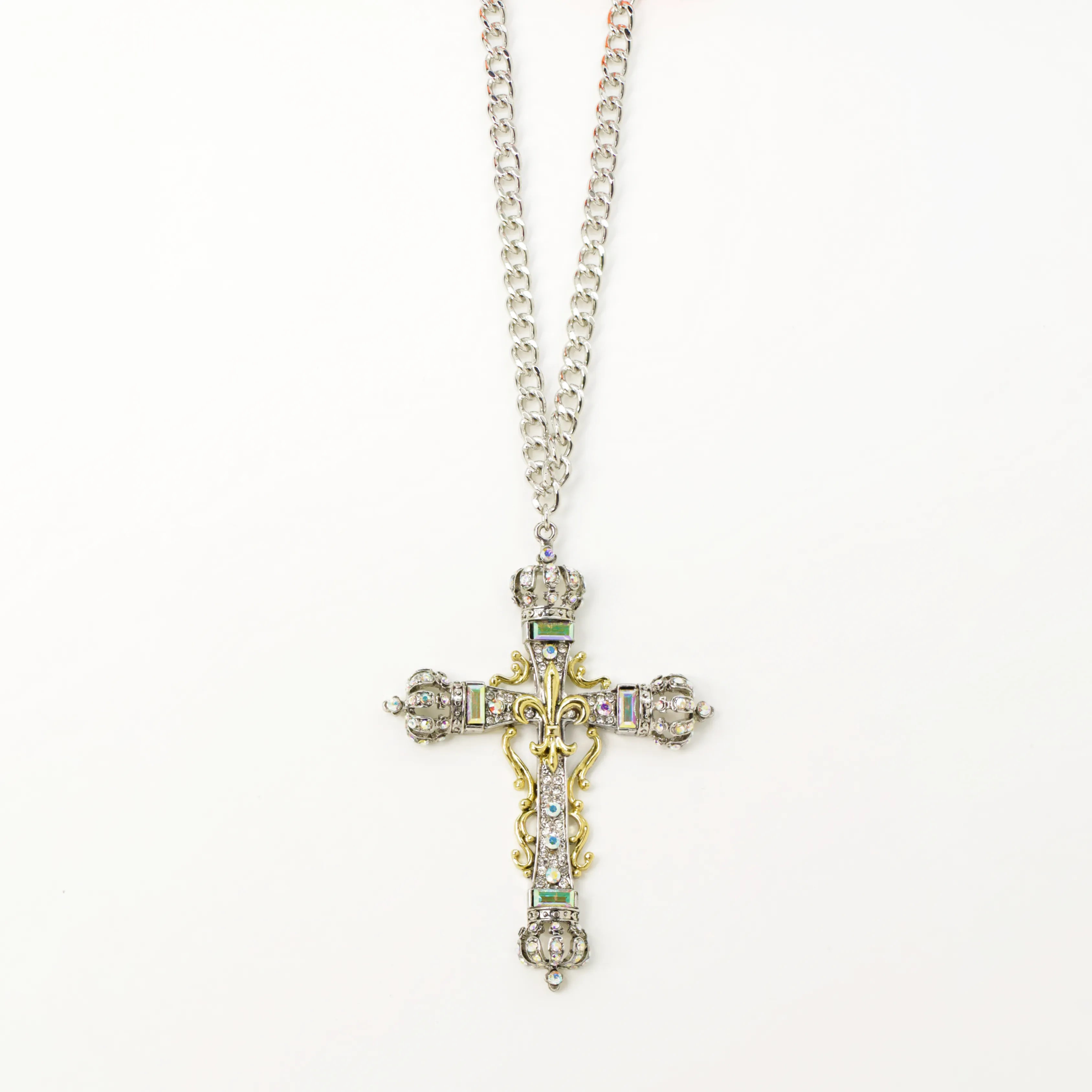 Cross and Crowns Pendant Necklace