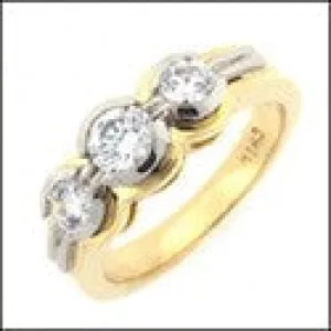 Cubic Zirconia 3 Stone Round Half Bezel Two Tone Gold Cz Ring