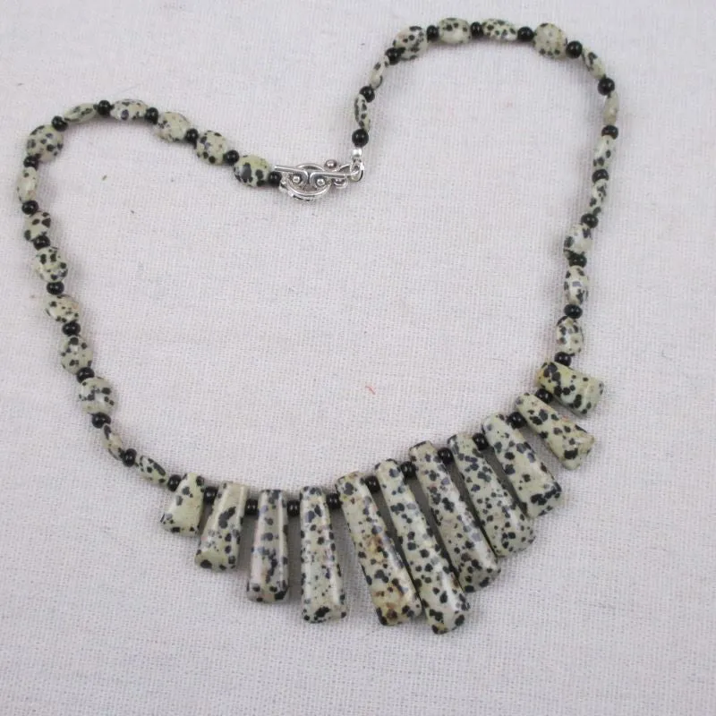 Designer Black & Tan Gemstone Poppy Seed Jasper Bib Necklace