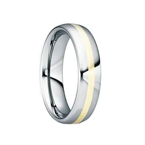 DOMITIANUS 18K Yellow Gold Inlaid Tungsten Wedding Band with Polished Finish - 6mm