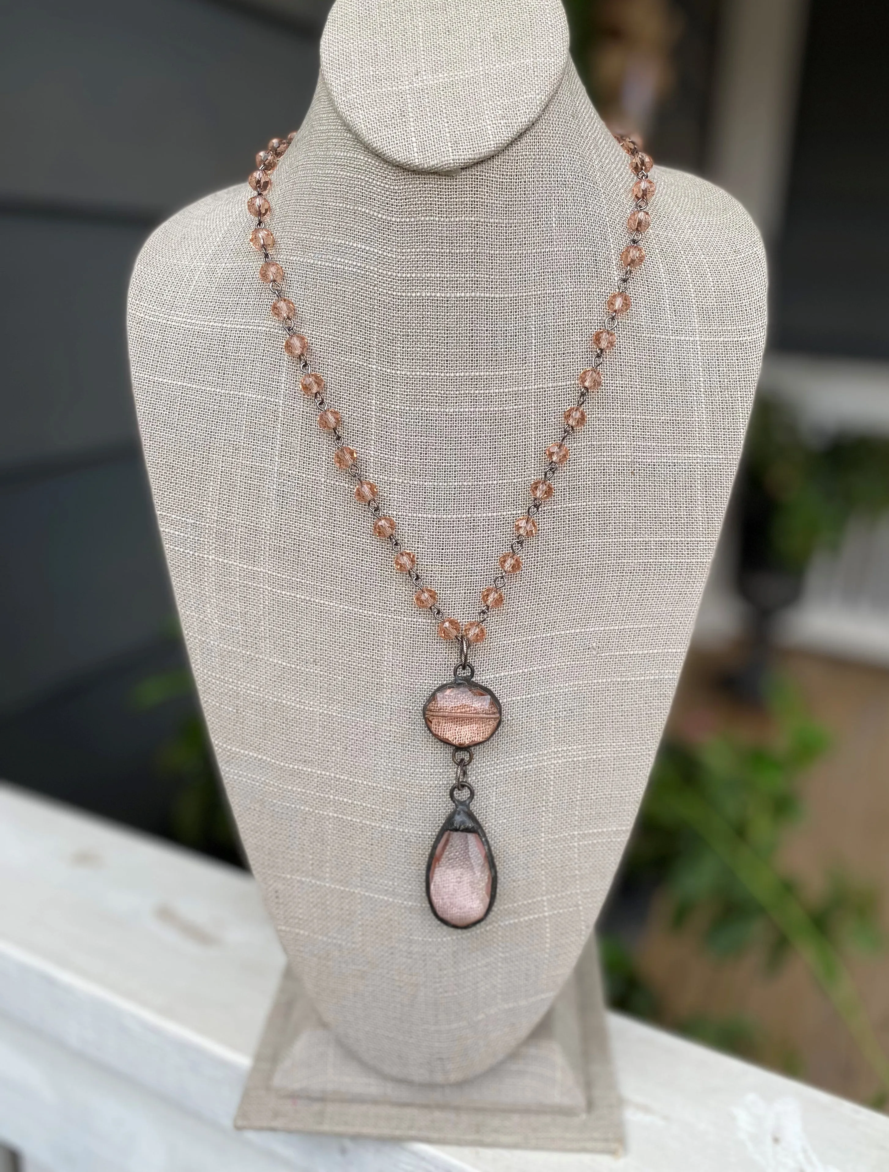 Double Drop Necklace with Large Crystal Teardrop