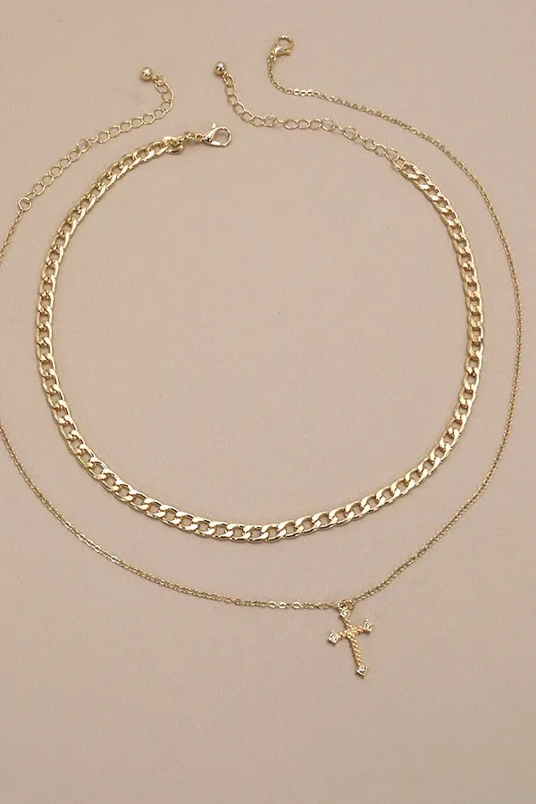 Double Layer Cross Charm Necklace