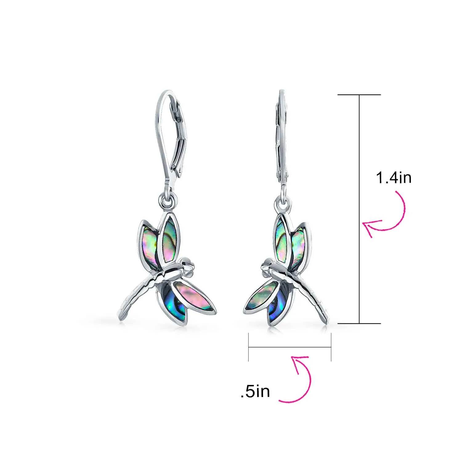 Dragonfly Butterfly Garden Abalone Lever back Earrings Sterling Silver