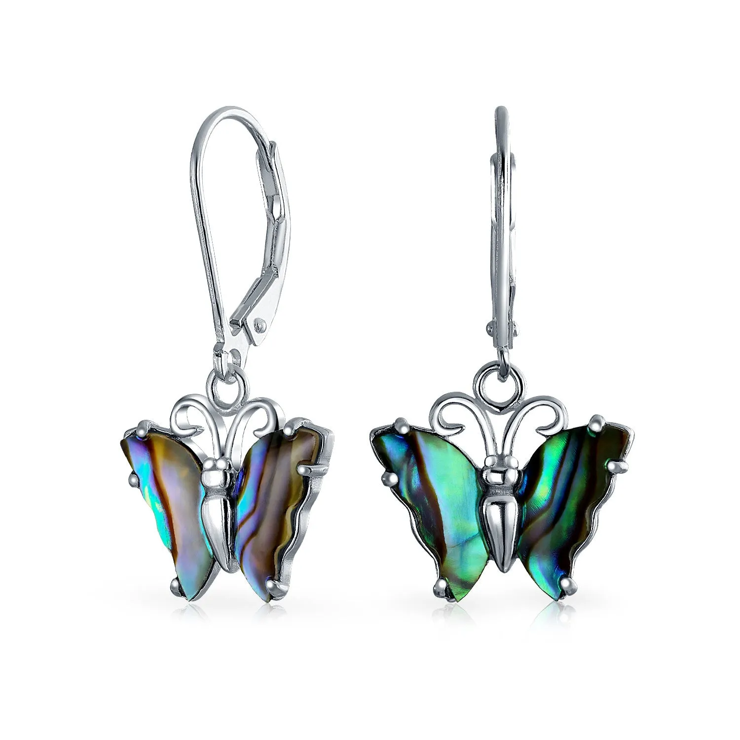 Dragonfly Butterfly Garden Abalone Lever back Earrings Sterling Silver