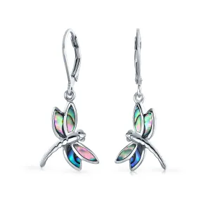 Dragonfly Butterfly Garden Abalone Lever back Earrings Sterling Silver