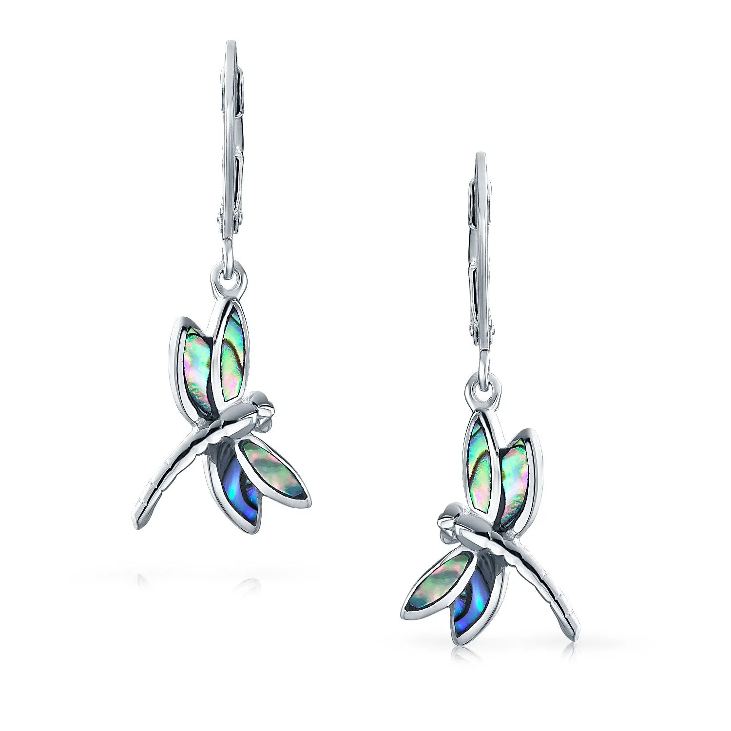 Dragonfly Butterfly Garden Abalone Lever back Earrings Sterling Silver