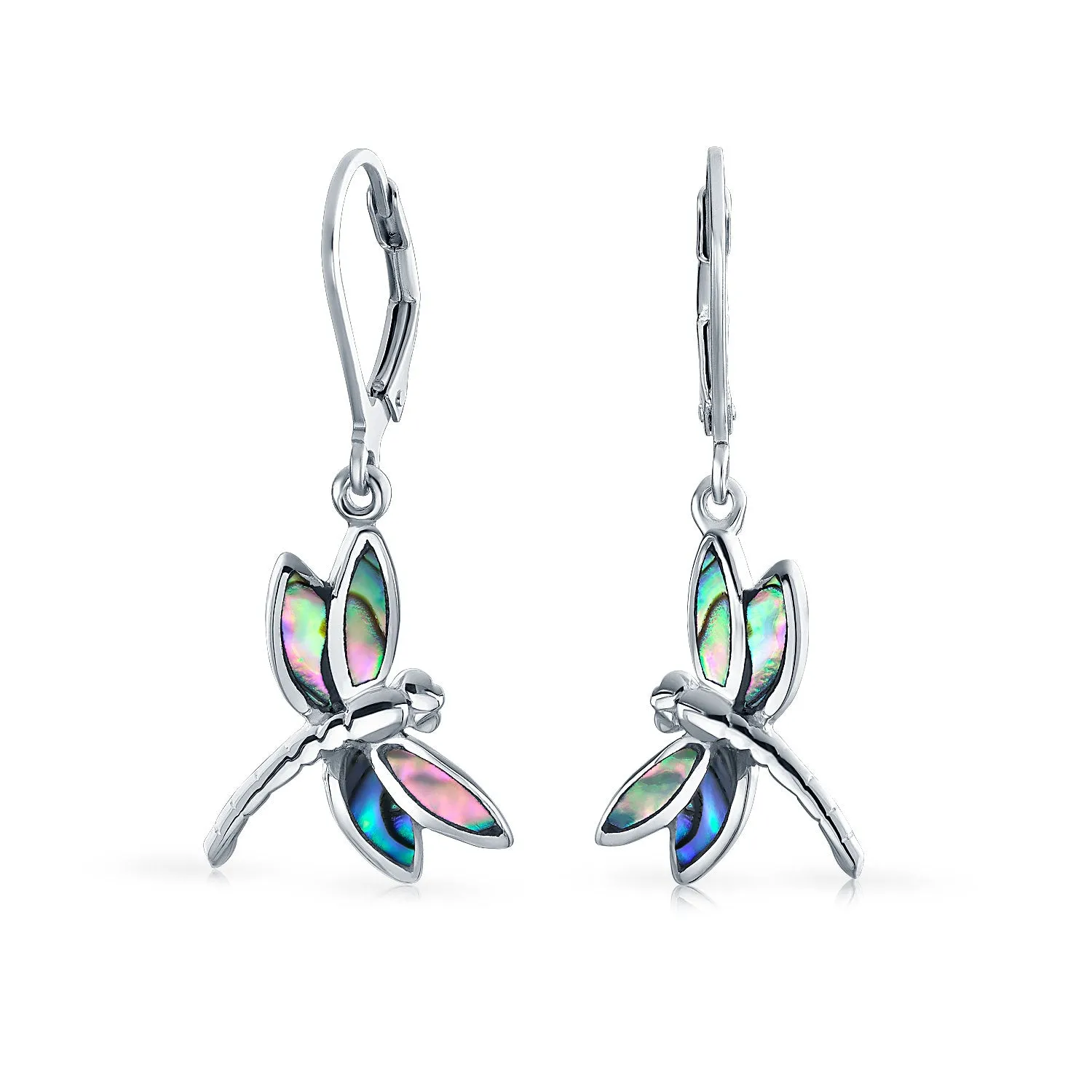 Dragonfly Butterfly Garden Abalone Lever back Earrings Sterling Silver