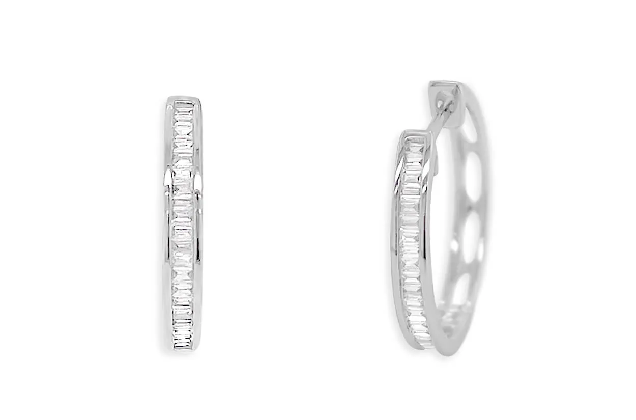 Earrings 18kt White Gold Hoops & Baguette Diamonds