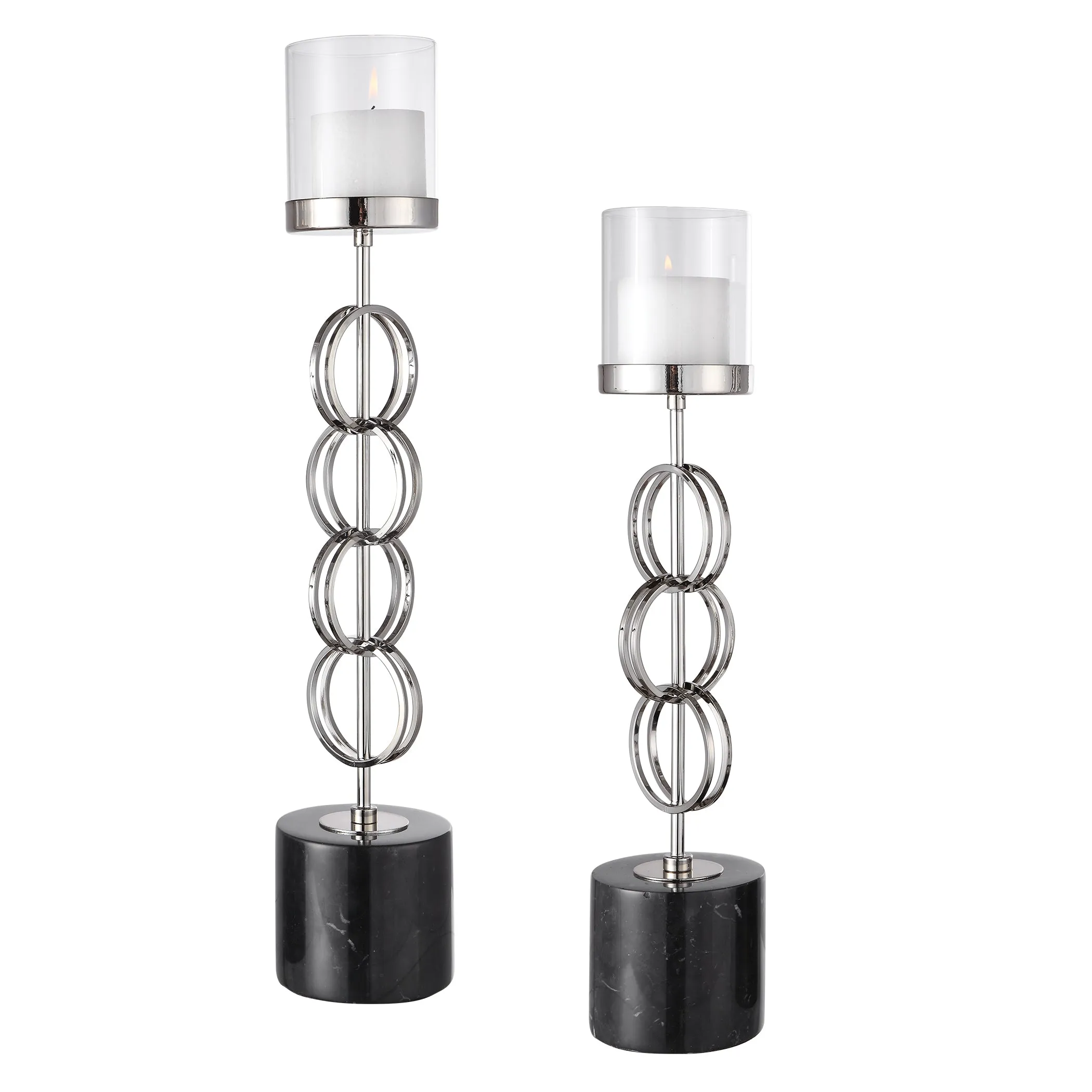 Esme Nickel Rings Candleholders, Set/2