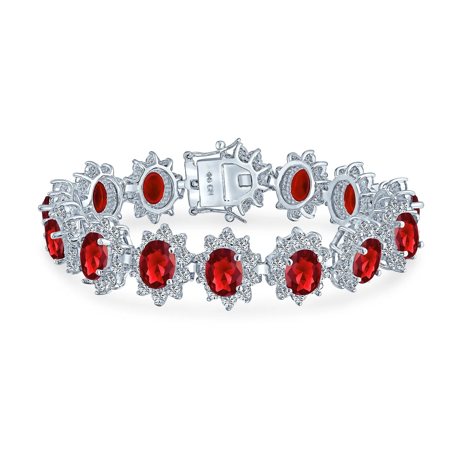 Estate Jewelry Vintage Style CZ Sapphire Ruby Statement Bracelet & Earrings Set