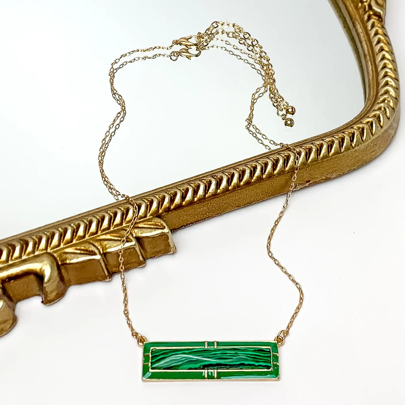 Everyday Gold Tone Chain Necklace With Rectangular Pendant in Kelly Green