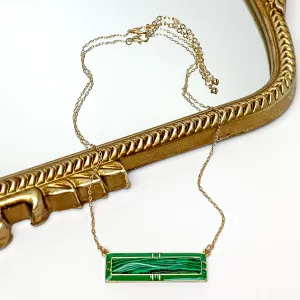 Everyday Gold Tone Chain Necklace With Rectangular Pendant in Kelly Green