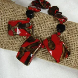 Fair Trade Kazuri Bead Necklace in Red, Brown & Black