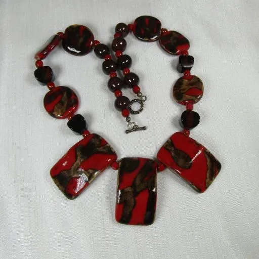 Fair Trade Kazuri Bead Necklace in Red, Brown & Black