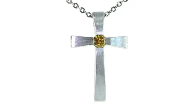 Fancy Deep Orangy Yellow Diamond Cross Pendant with chain