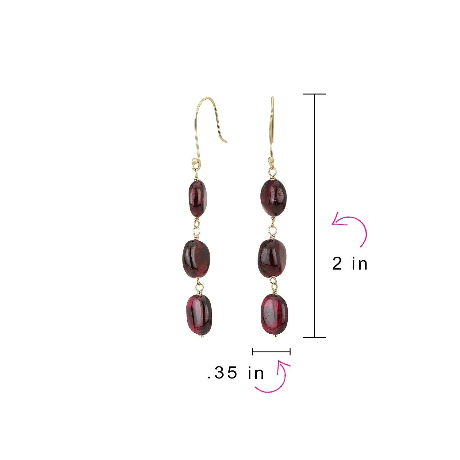 Genuine 14K Gold Dangle Gemstone Earrings with Garnet Tanzanite & Turquoise