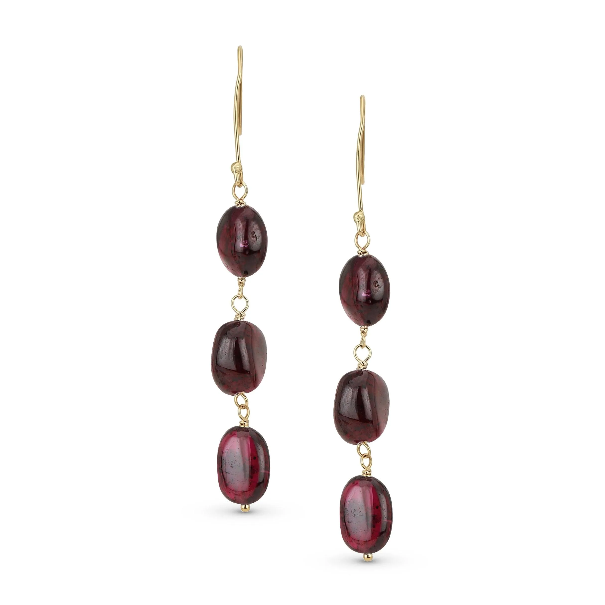 Genuine 14K Gold Dangle Gemstone Earrings with Garnet Tanzanite & Turquoise