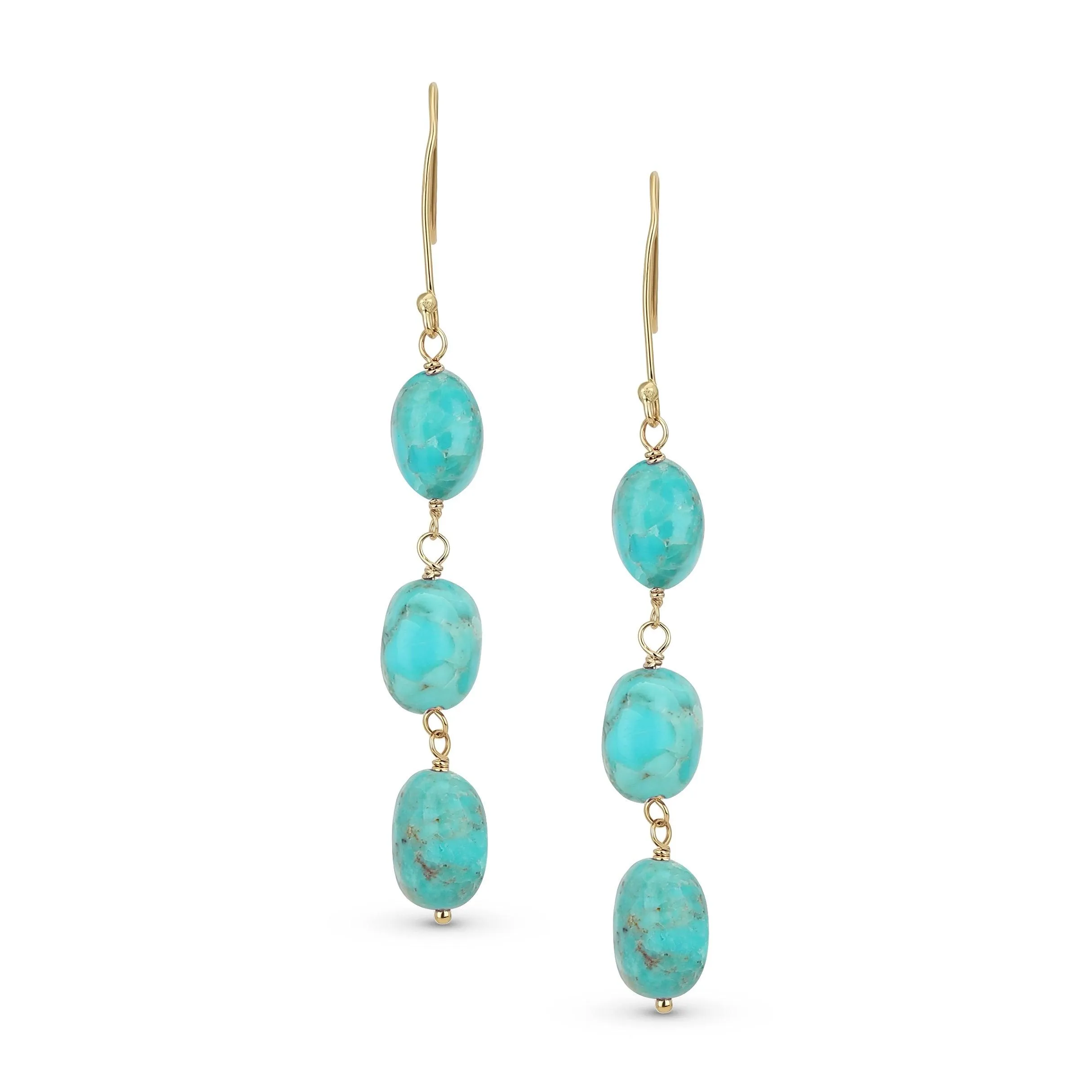 Genuine 14K Gold Dangle Gemstone Earrings with Garnet Tanzanite & Turquoise