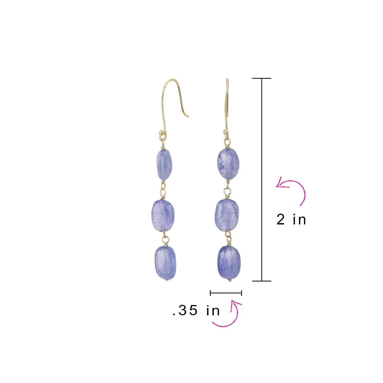 Genuine 14K Gold Dangle Gemstone Earrings with Garnet Tanzanite & Turquoise