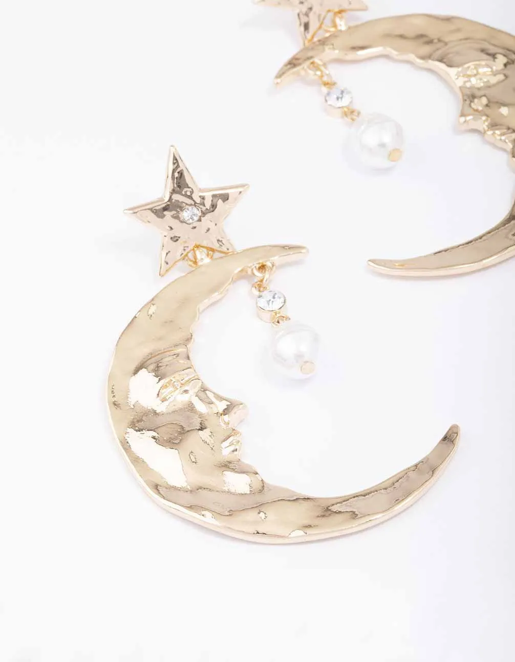 Gold Celestial Moon Drop Earrings