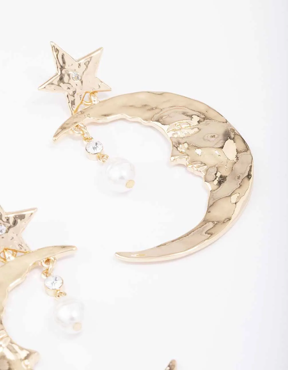 Gold Celestial Moon Drop Earrings