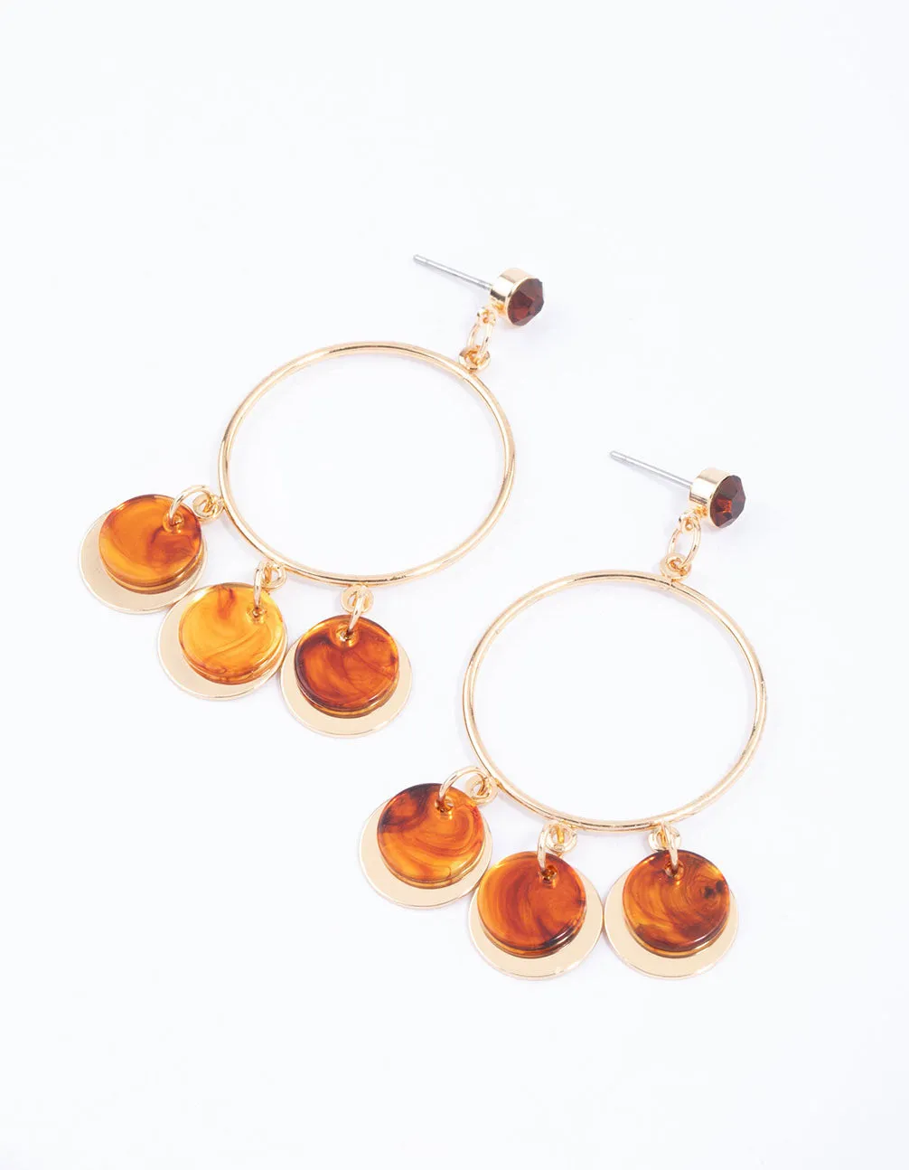 Gold Circle Layered Disc Drop Earrings