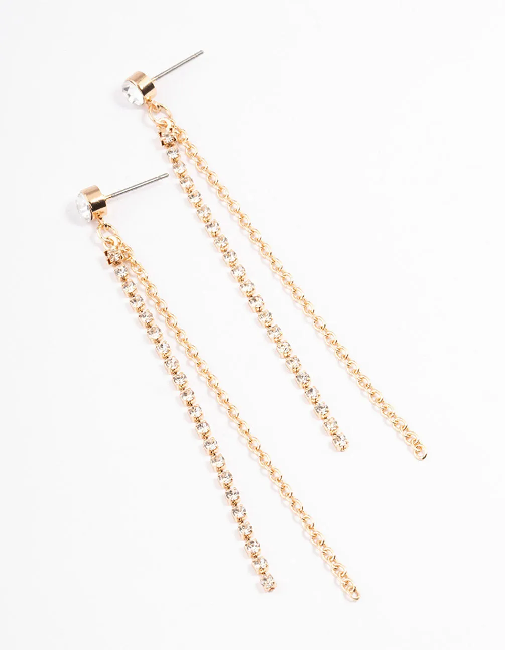 Gold Diamante Chain & Cupchain Drop Earrings