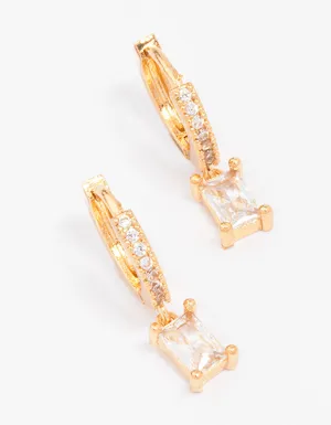 Gold Plated Pave Baguette Huggie Hoop Earrings