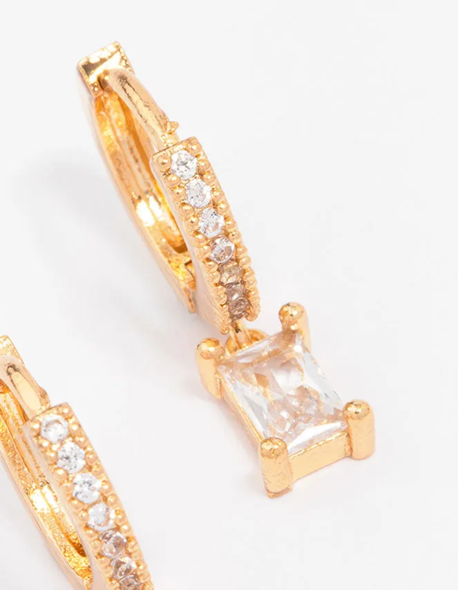 Gold Plated Pave Baguette Huggie Hoop Earrings