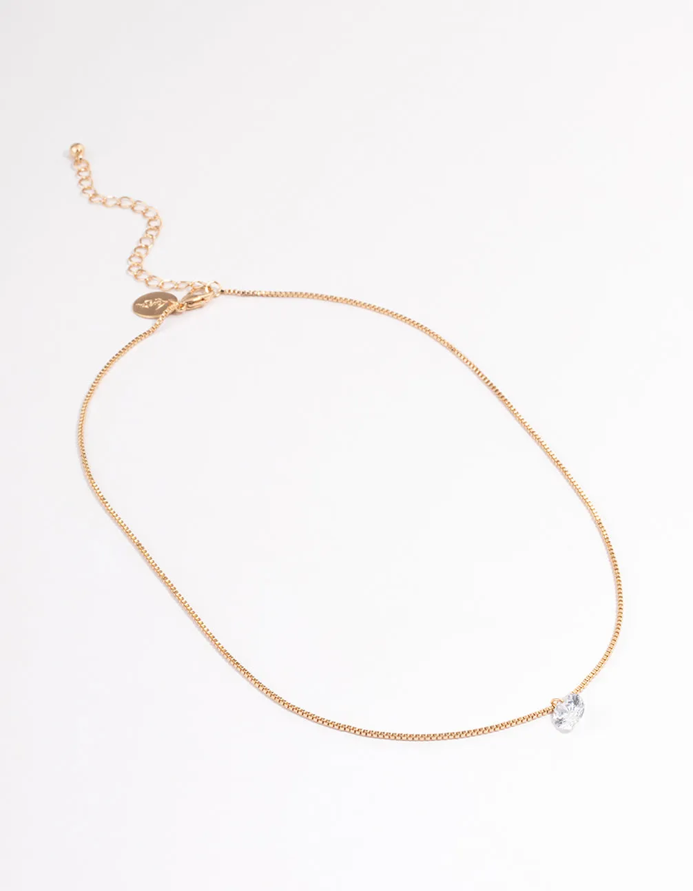 Gold Single Cubic Zirconia Box Chain Necklace