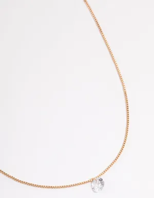 Gold Single Cubic Zirconia Box Chain Necklace