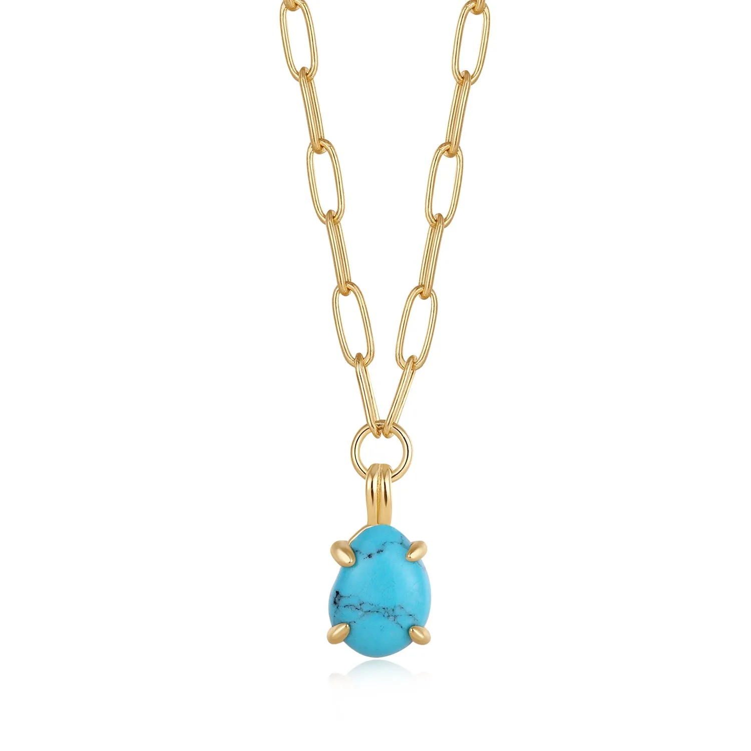 Gold Turquoise Chunky Chain Drop Pendant Necklace