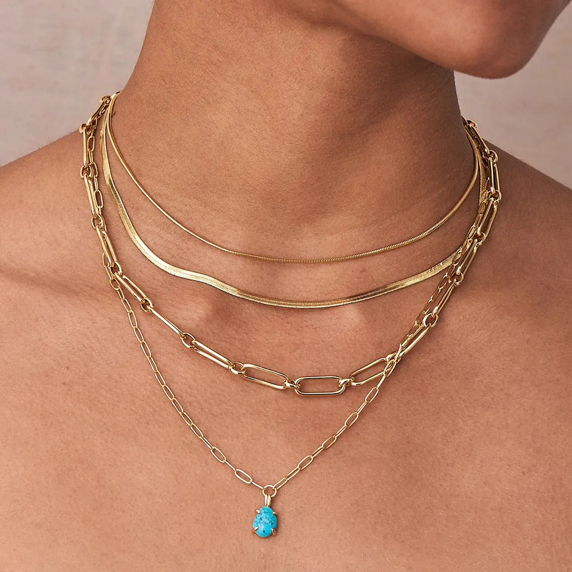 Gold Turquoise Chunky Chain Drop Pendant Necklace