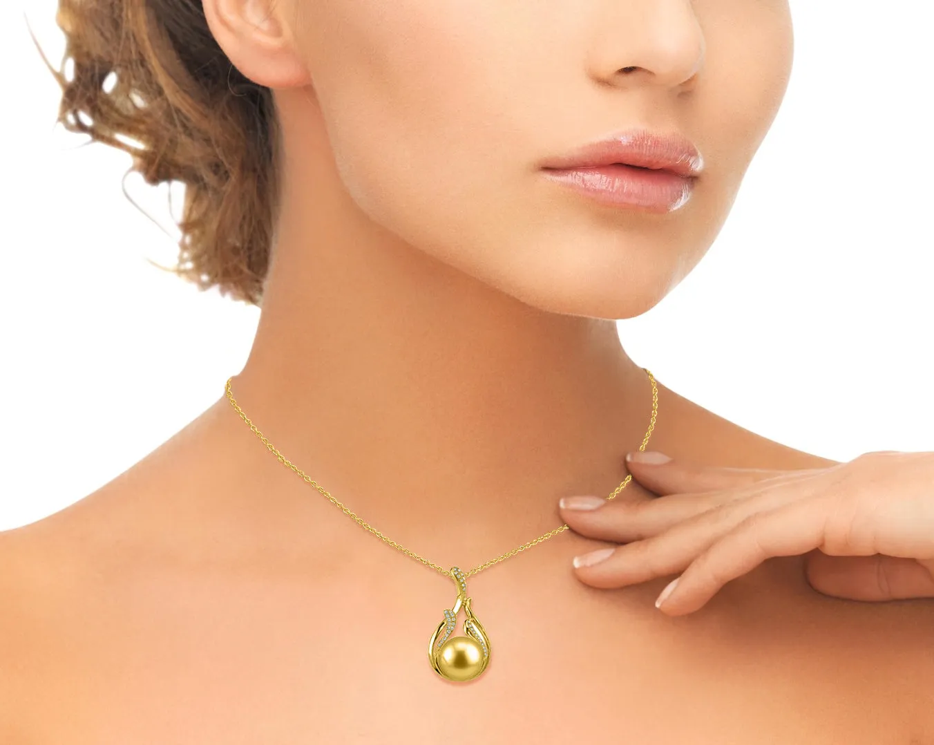 Golden South Sea Pearl & Diamond Wildfire Pendant