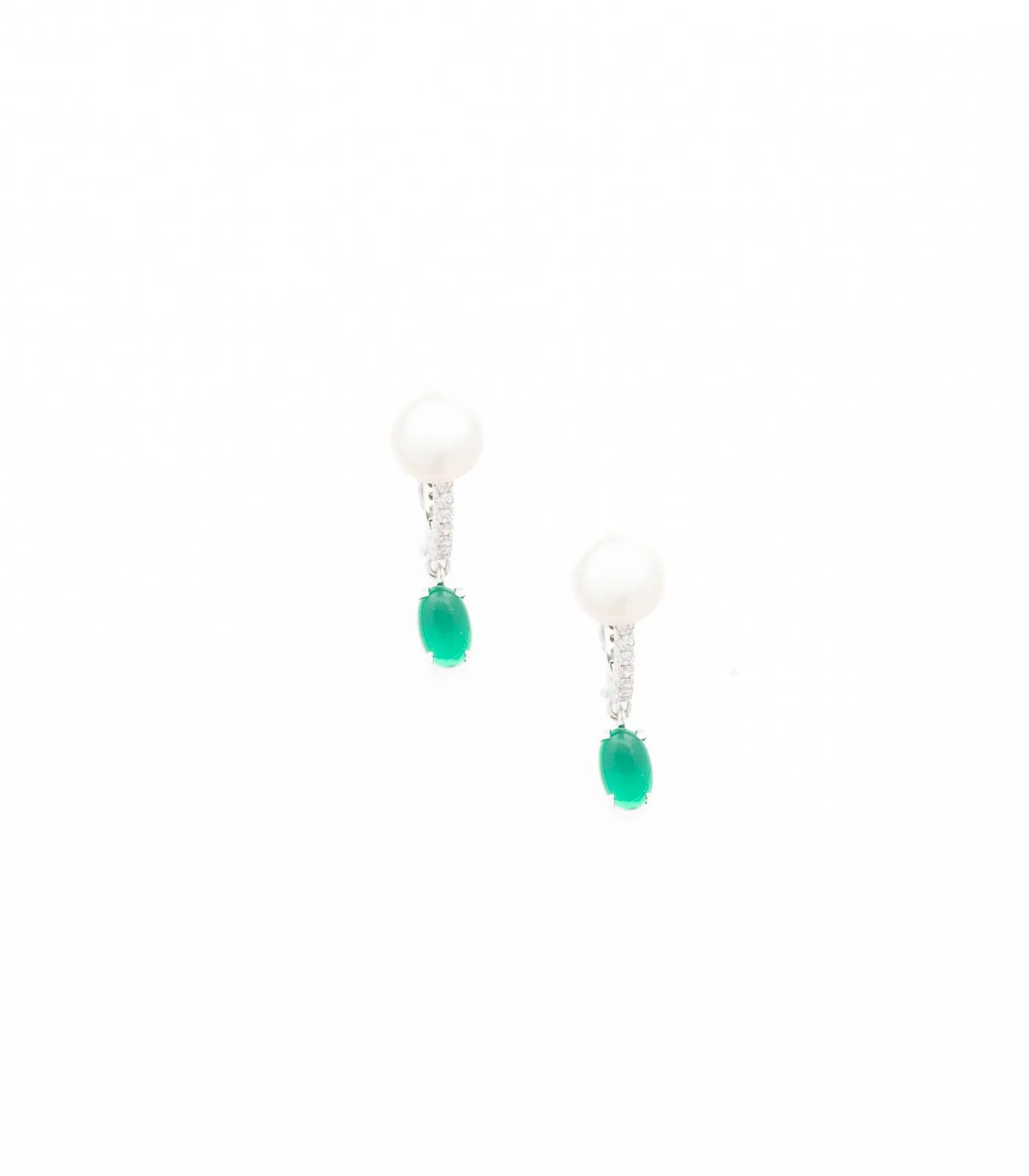 Green Emerald Pearl Studs (Brass)