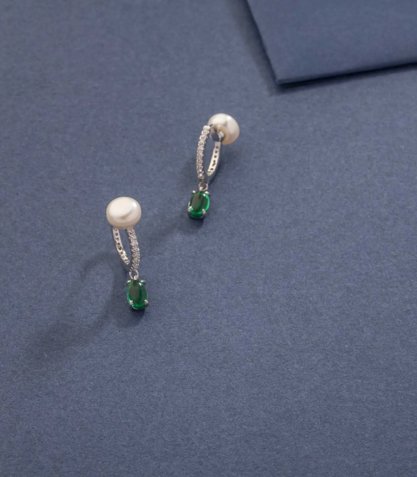 Green Emerald Pearl Studs (Brass)