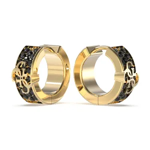 Guess Stainless Steel Gold Plated 4G Black Pave Staud Earrings