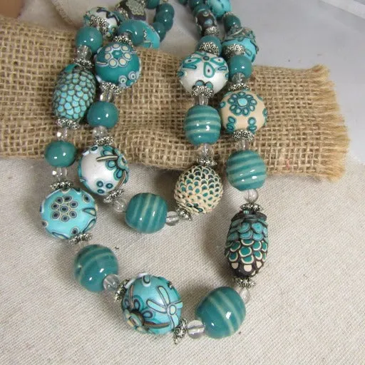 Handmade Teal Fair Trade Bead Necklace Samunnat and Kazuri Beads