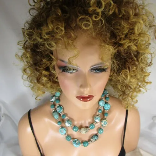 Handmade Teal Fair Trade Bead Necklace Samunnat and Kazuri Beads