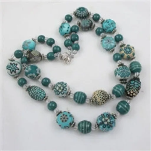 Handmade Teal Fair Trade Bead Necklace Samunnat and Kazuri Beads