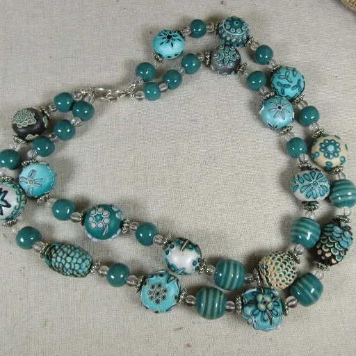 Handmade Teal Fair Trade Bead Necklace Samunnat and Kazuri Beads