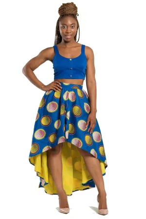 Kali African Print Hi Lo Skirt (Blue/ Yellow)