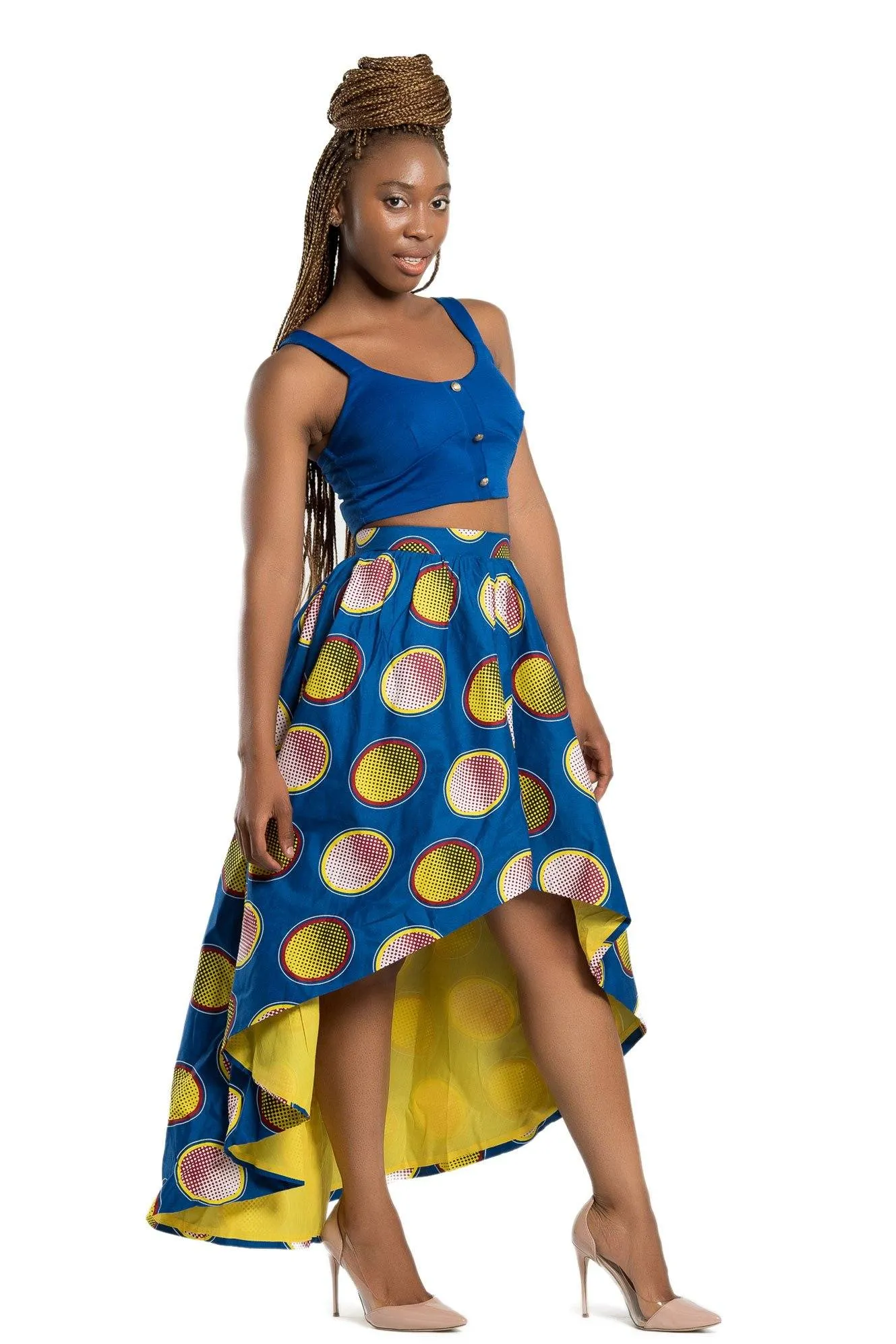 Kali African Print Hi Lo Skirt (Blue/ Yellow)