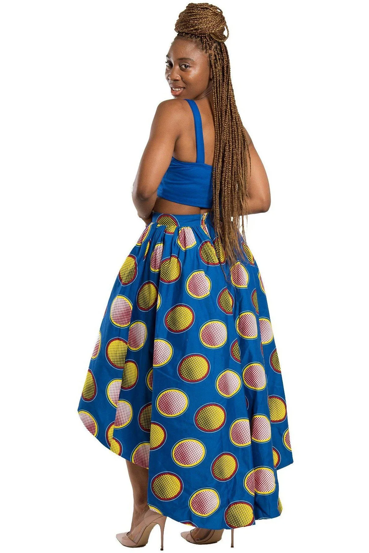 Kali African Print Hi Lo Skirt (Blue/ Yellow)